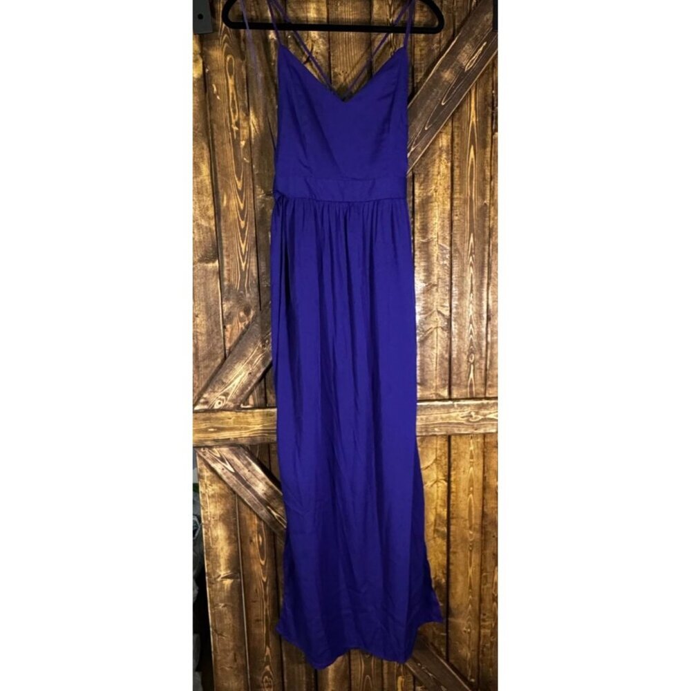 Tobi Womens Maxi Dress Size S Blue V-Neck Spaghetti Straps Sleeveless Sides Slit